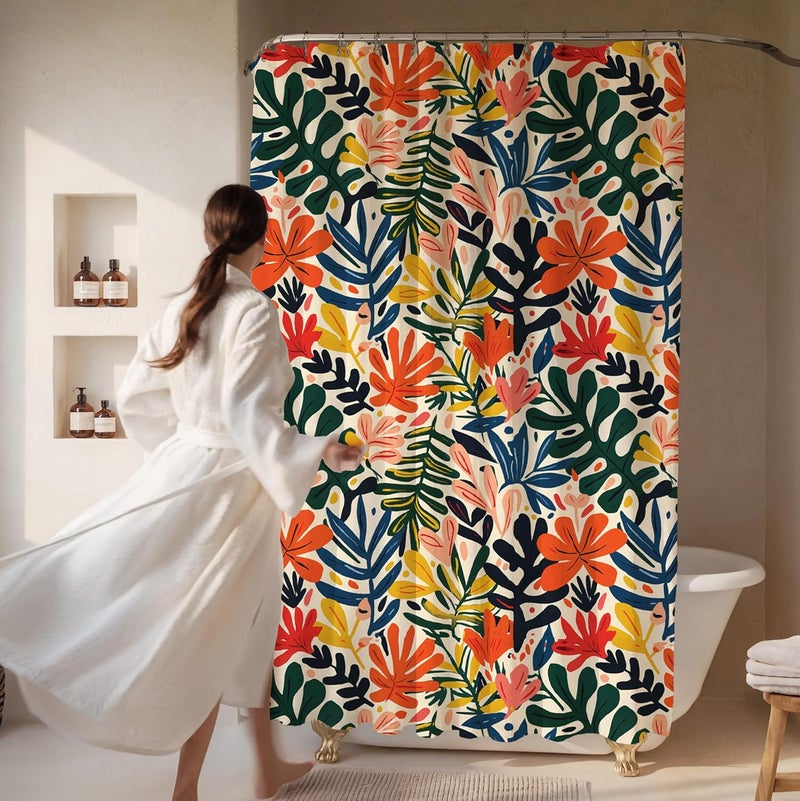 Worthwhile Goods Colorful Leaf Print Shower Curtain - Modern Floral Pattern - Home Decor - Fabric Shower Curtain for Any Bathroom - 72x72 Inches (Colorful Leaves) - Image 2
